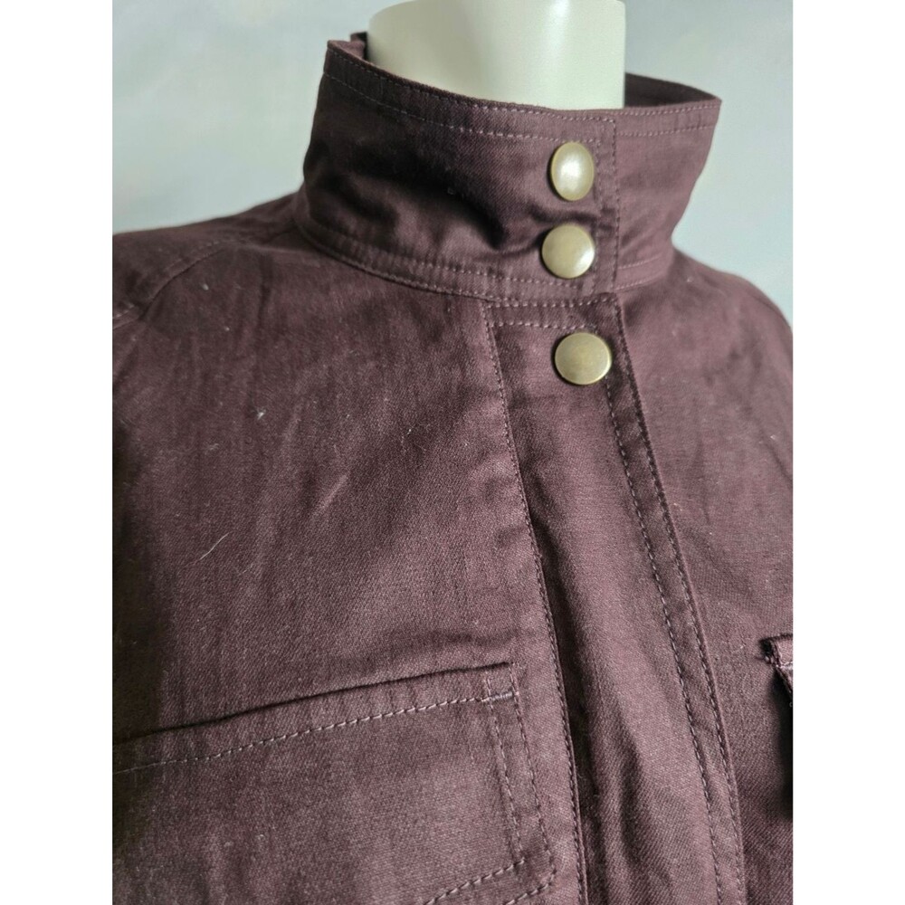 Banana Republic Linen Aviator Tie Waist Jacket Top Bark Brown Sz S High Neck - Picture 3 of 11